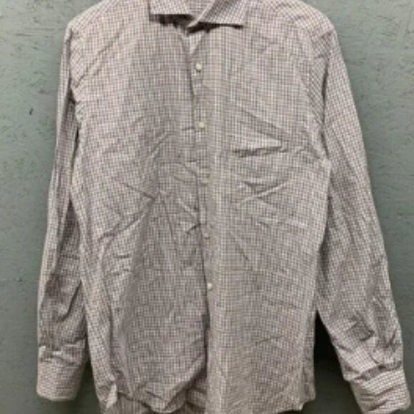 Loro Piana Button Down Shirt Brown‎ Blue White Check 100% Cotton Italy Large - Picture 1 of 10